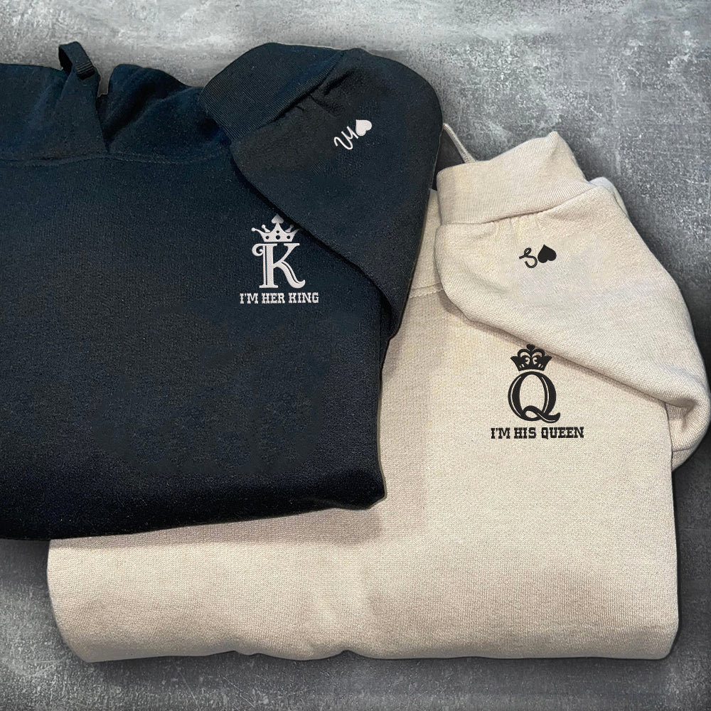 His King x Her King Custom Embroidered Matching Hoodies For Couples - Perfect for Cozy Couples Gifts