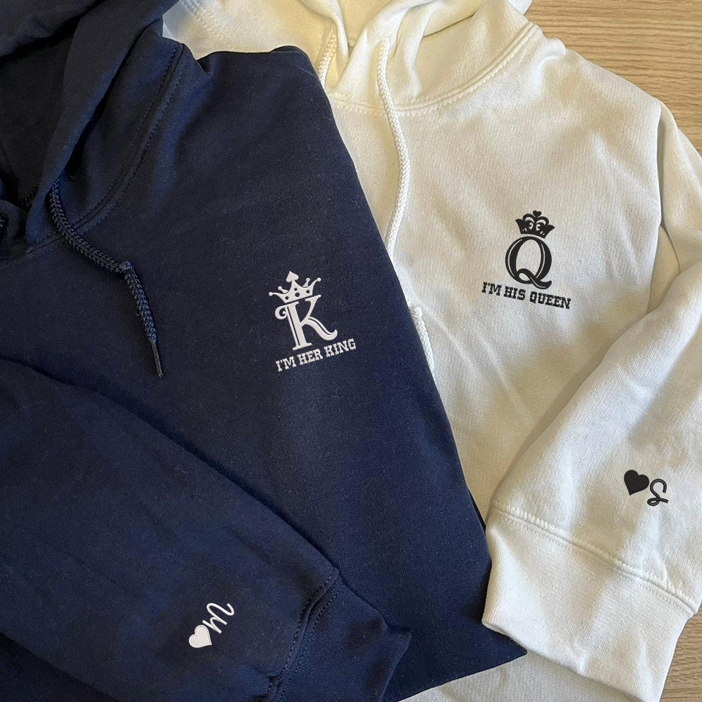 His King x Her King Custom Embroidered Matching Hoodies For Couples - Perfect for Cozy Couples Gifts