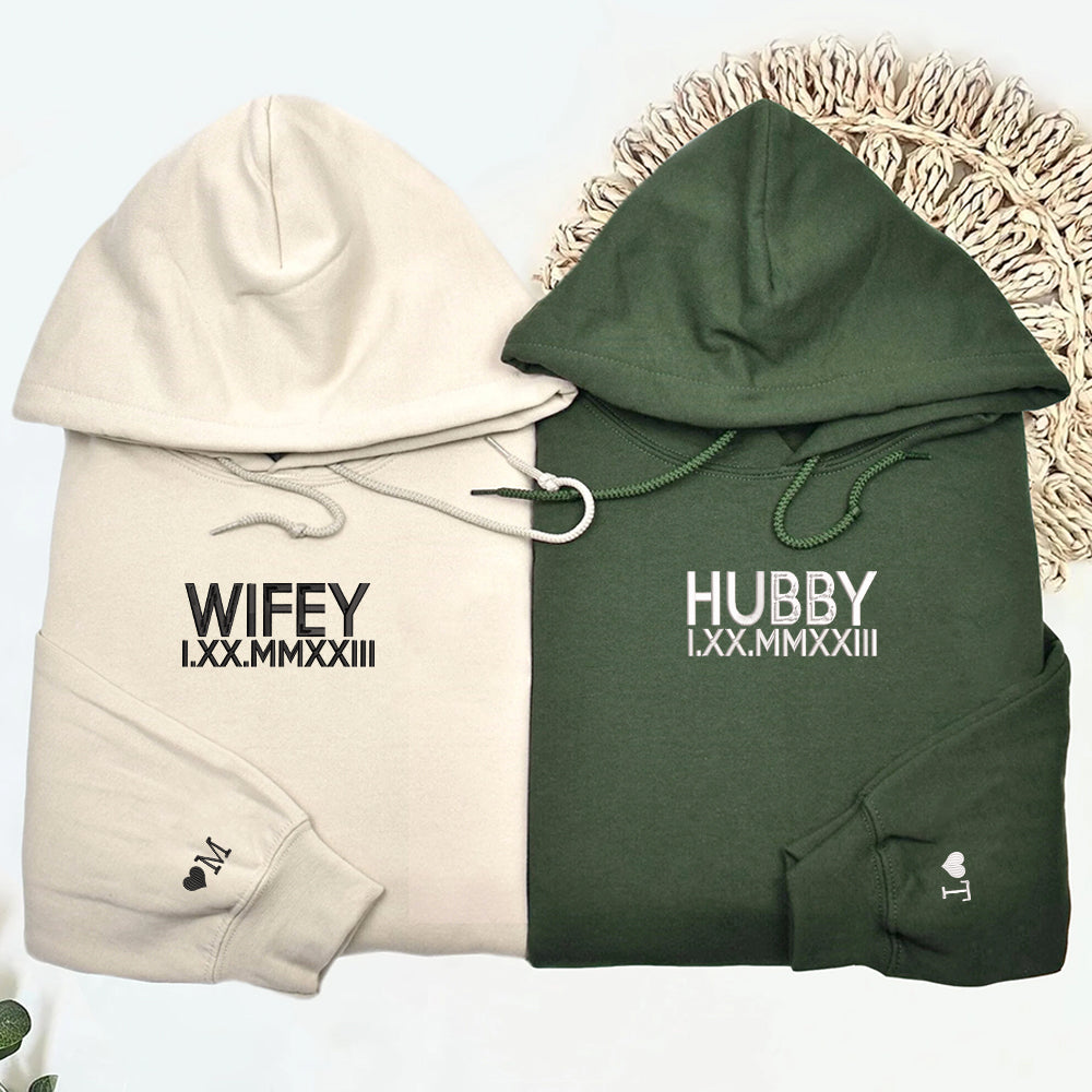 Hubby x Wifey Custom Embroidered Matching Hoodies For Couples