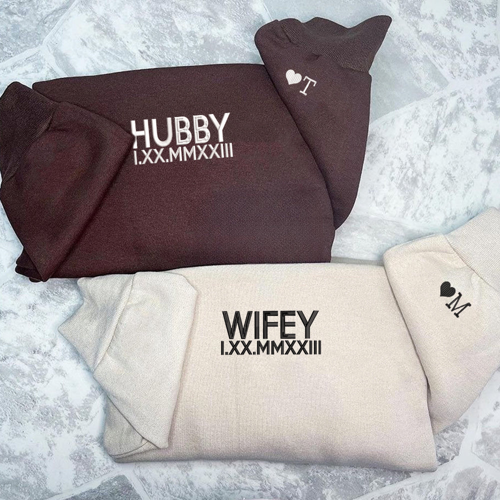 Hubby x Wifey Custom Embroidered Matching Hoodies For Couples