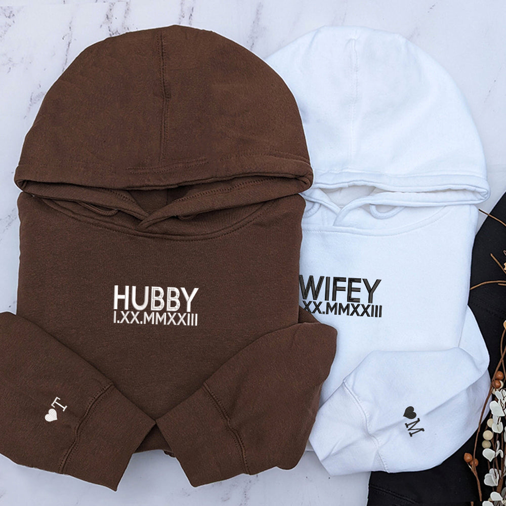 Hubby x Wifey Custom Embroidered Matching Hoodies For Couples