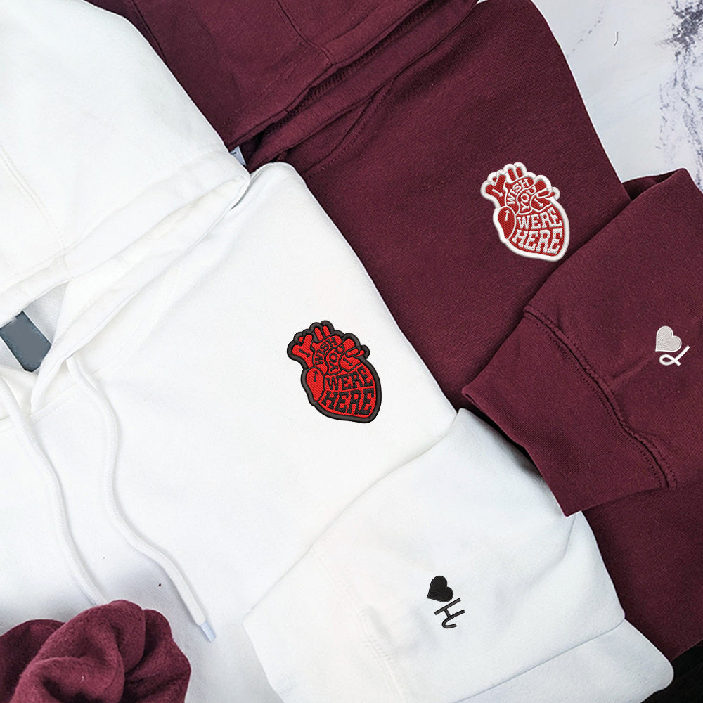 I Wish You Were Here Custom Embroidered Matching Hoodies For Couples - Perfect for Cozy Couples Gifts