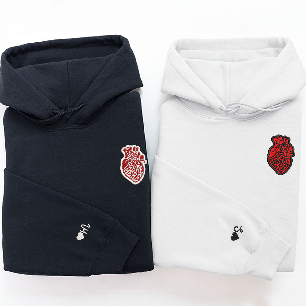 I Wish You Were Here Custom Embroidered Matching Hoodies For Couples - Perfect for Cozy Couples Gifts