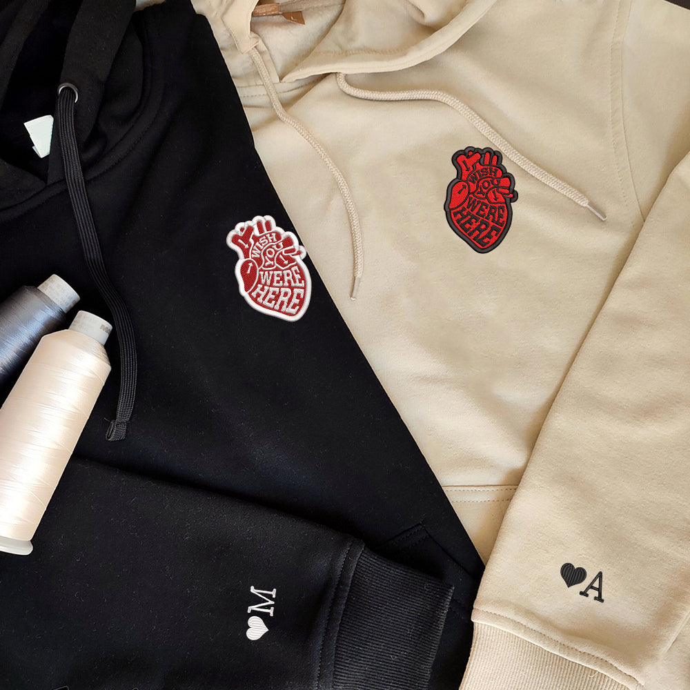 I Wish You Were Here Custom Embroidered Matching Hoodies For Couples - Perfect for Cozy Couples Gifts