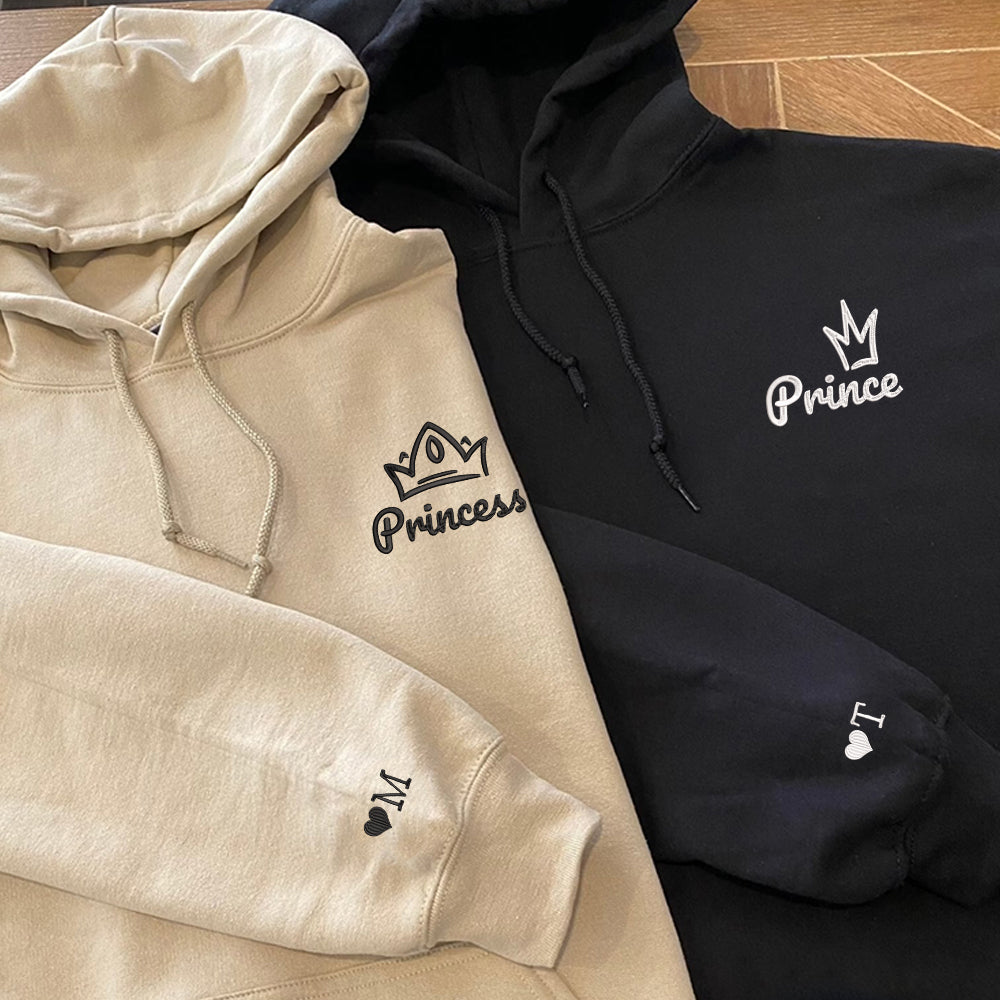 Princess x Prince Custom Embroidered Matching Hoodies For Couples - Perfect for Cozy Couples Gifts