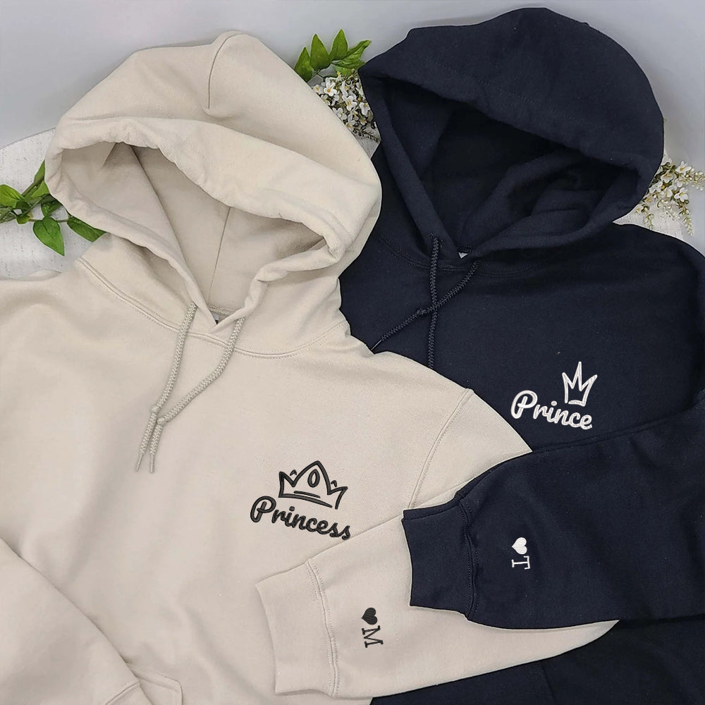 Princess x Prince Custom Embroidered Matching Hoodies For Couples - Perfect for Cozy Couples Gifts