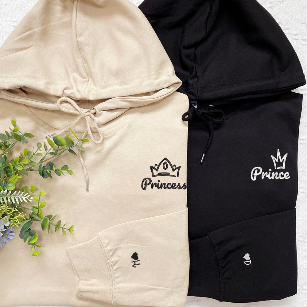 Princess x Prince Custom Embroidered Matching Hoodies For Couples - Perfect for Cozy Couples Gifts