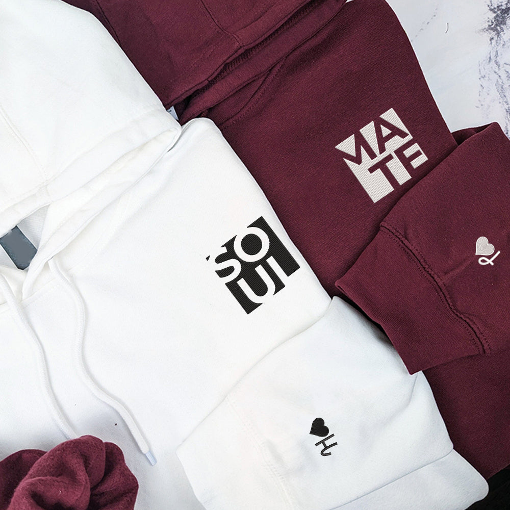 Soul Mate Matching Custom Embroidered Matching Hoodies For Couples - Perfect for Cozy Couples Gifts