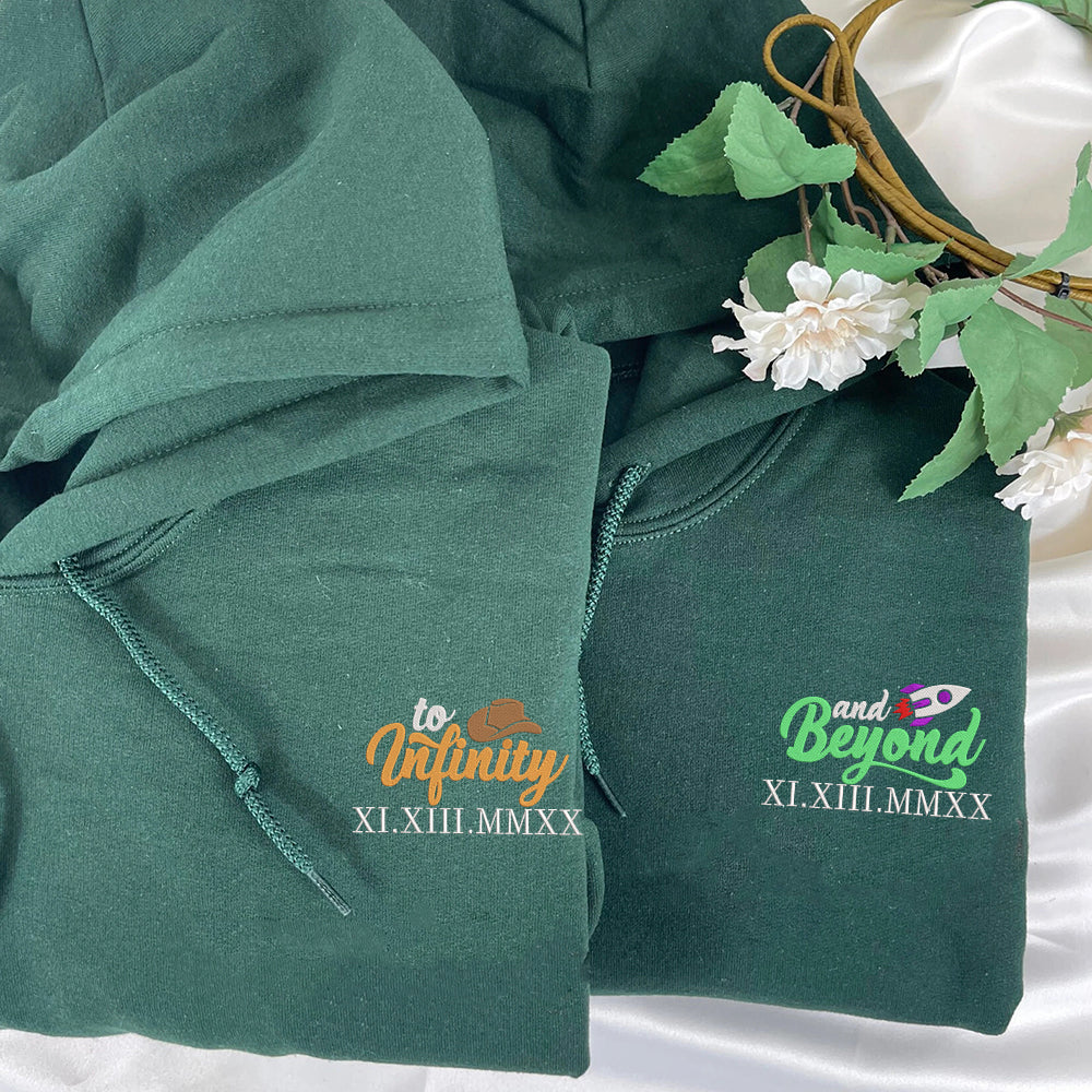 To Infinity And Beyond Custom Roman Numeral Matching Embroidered Hoodies For Couples