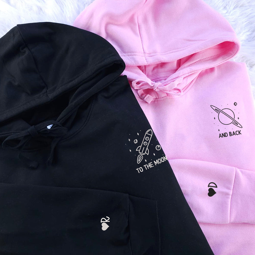 To The Moon and Back Custom Embroidered Matching Hoodies For Couples - Perfect for Cozy Couples Gifts