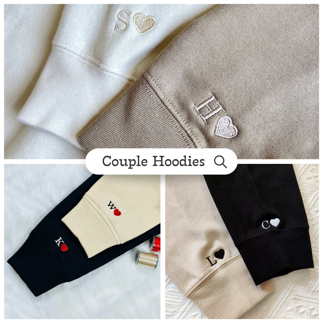 Cute Cartoon Couple Custom Roman Numeral Matching Embroidered Hoodies For Couples - Perfect for Cozy Couples Gifts