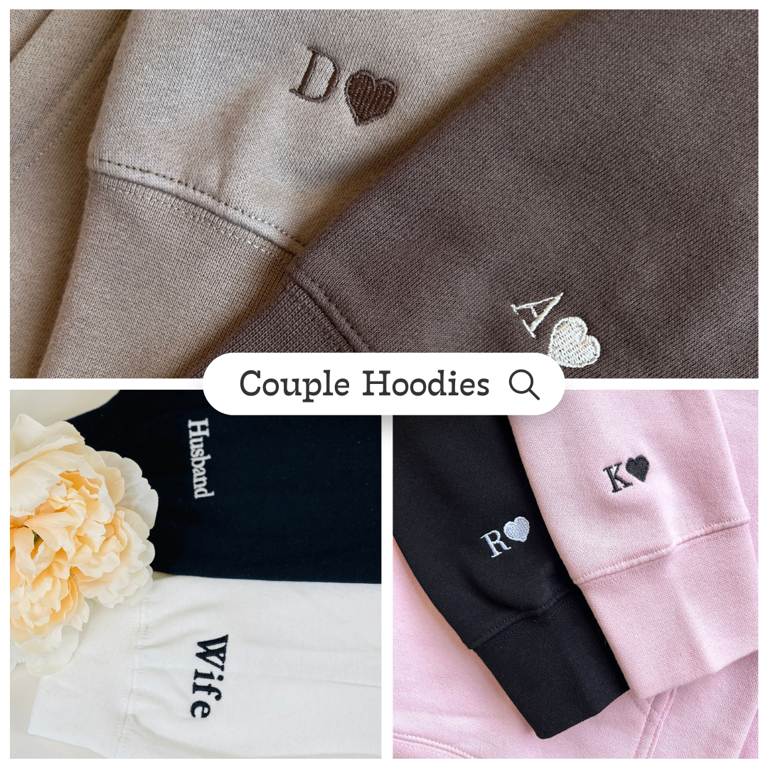 King x Queen Crown Custom Roman Numeral Matching Embroidered Hoodies For Couples - Perfect for Cozy Couples Gifts