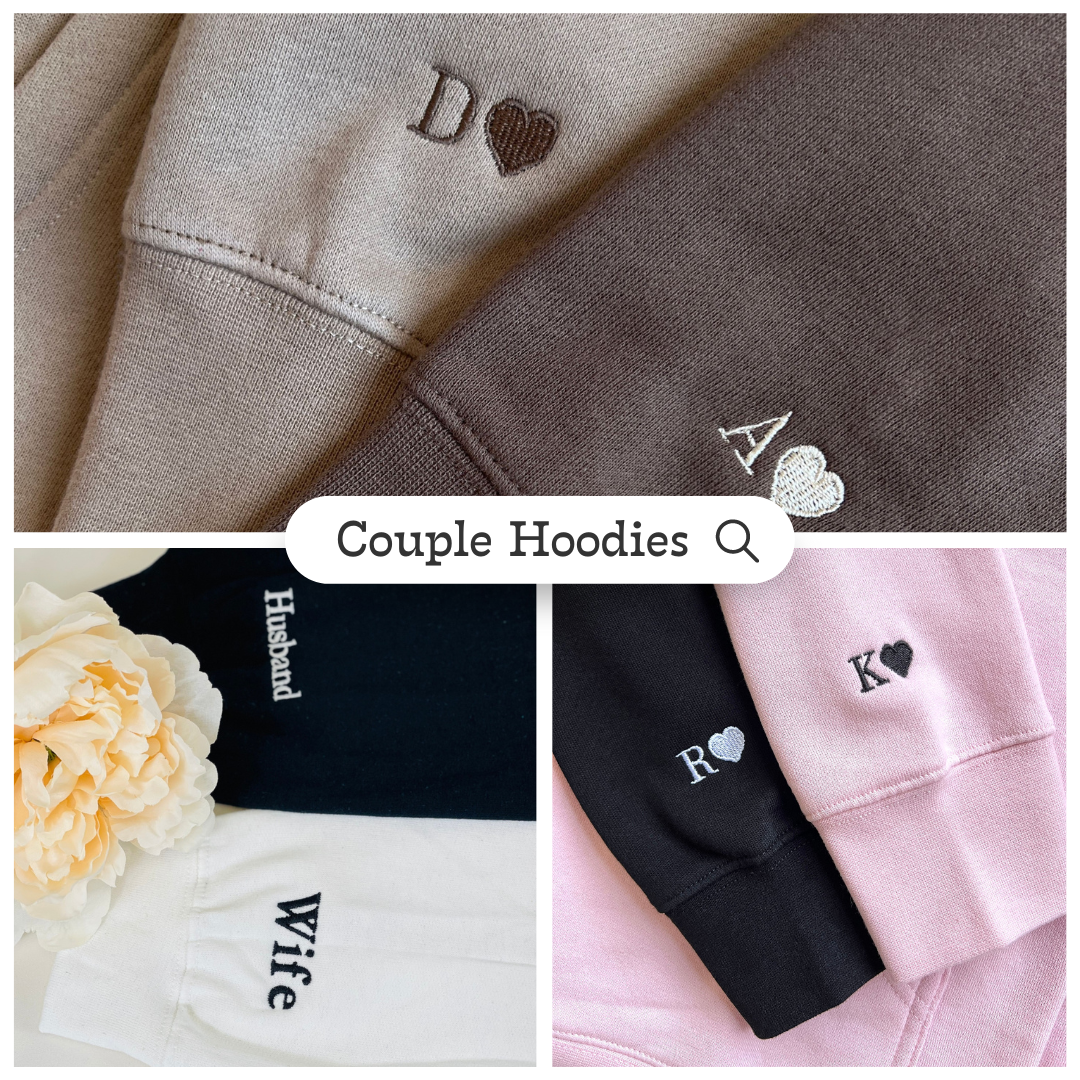 Lovely Couple Dinosaur Custom Roman Numeral Matching Embroidered Hoodies For Couples - Perfect for Cozy Couples Gifts